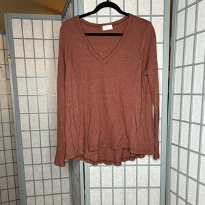 Anthropologie T.La Long Sleeve V-Neck Top in Rust